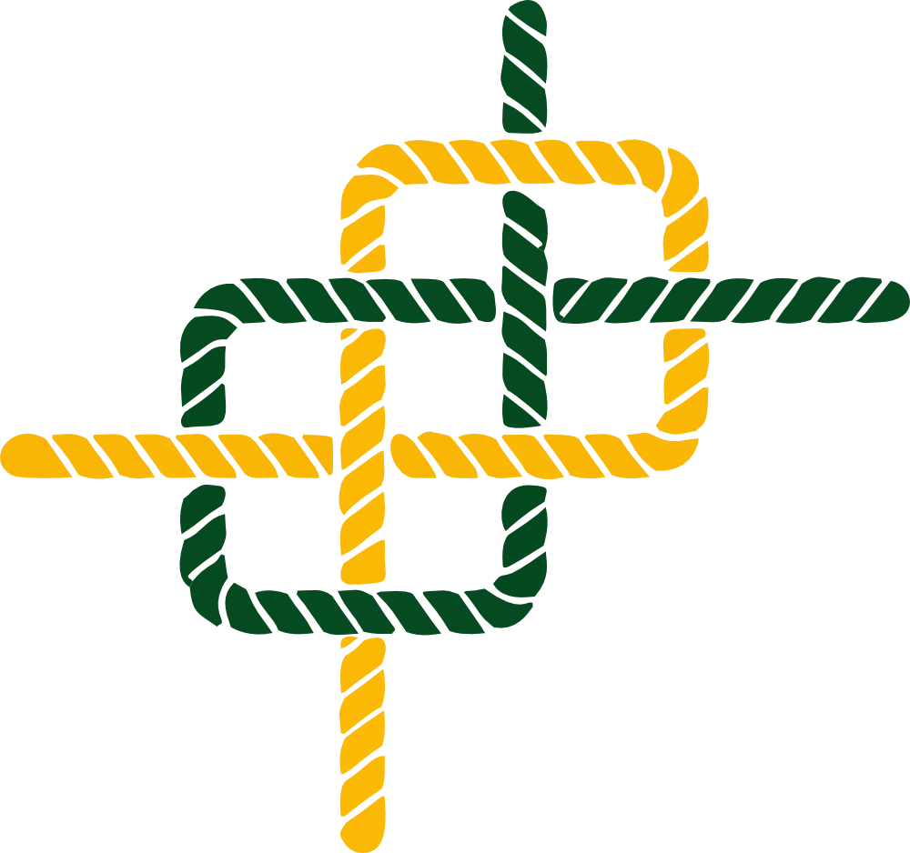 Interlocking green and gold lines representing the Carrick bend
